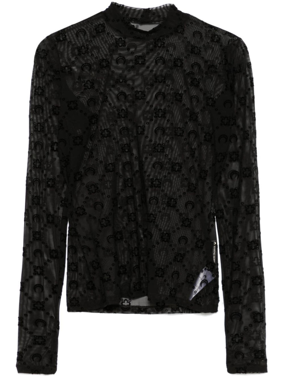 MARINE SERRE Monogram High-neck Top - Black
