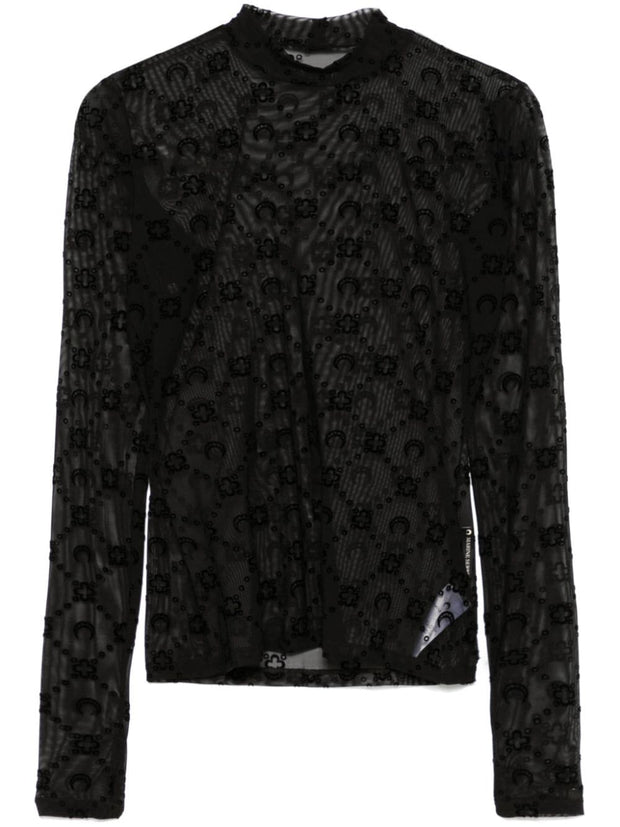 MARINE SERRE Monogram High-neck Top - Black