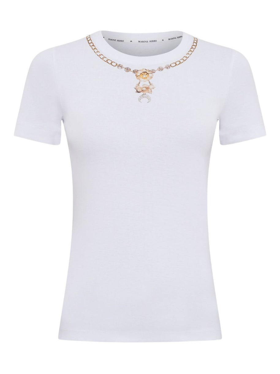MARINE SERRE Trompe L'Oeil Jewelry Cotton T-shirt - White