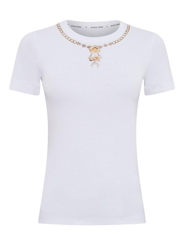 MARINE SERRE Trompe L'Oeil Jewelry Cotton T-shirt - White