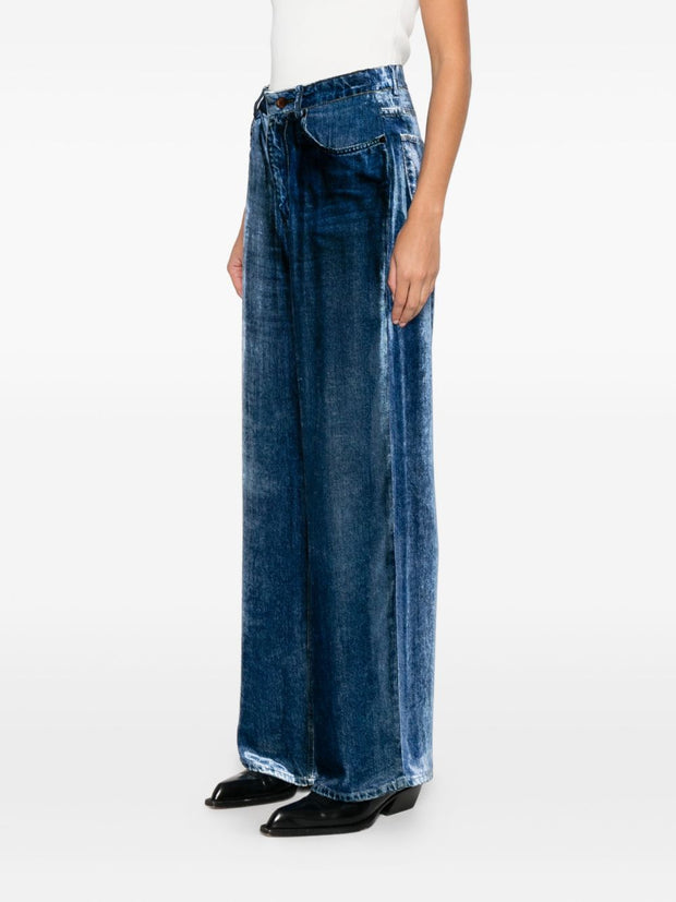 Pierre Louis Mascia Silk Denim Print Trousers - Blue