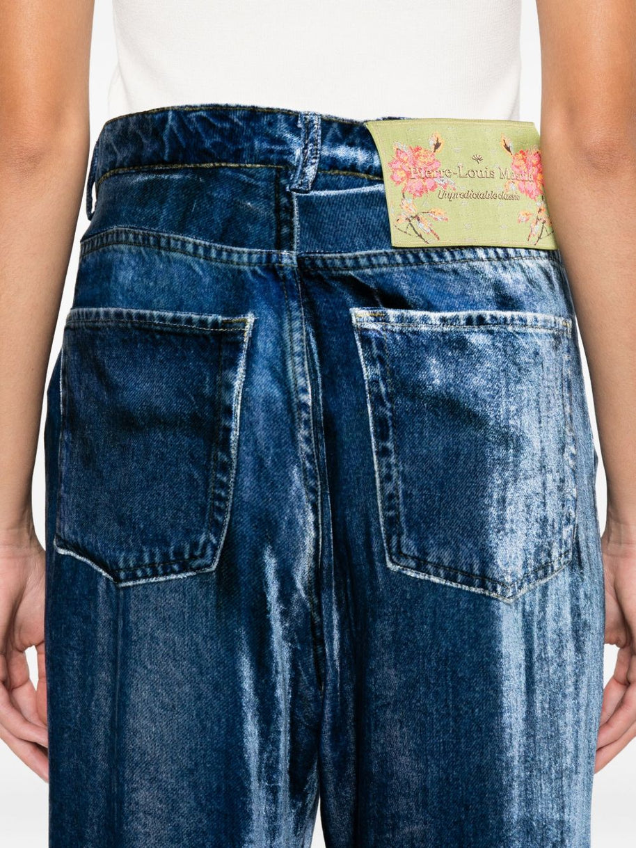 Pierre Louis Mascia Silk Denim Print Trousers - Blue