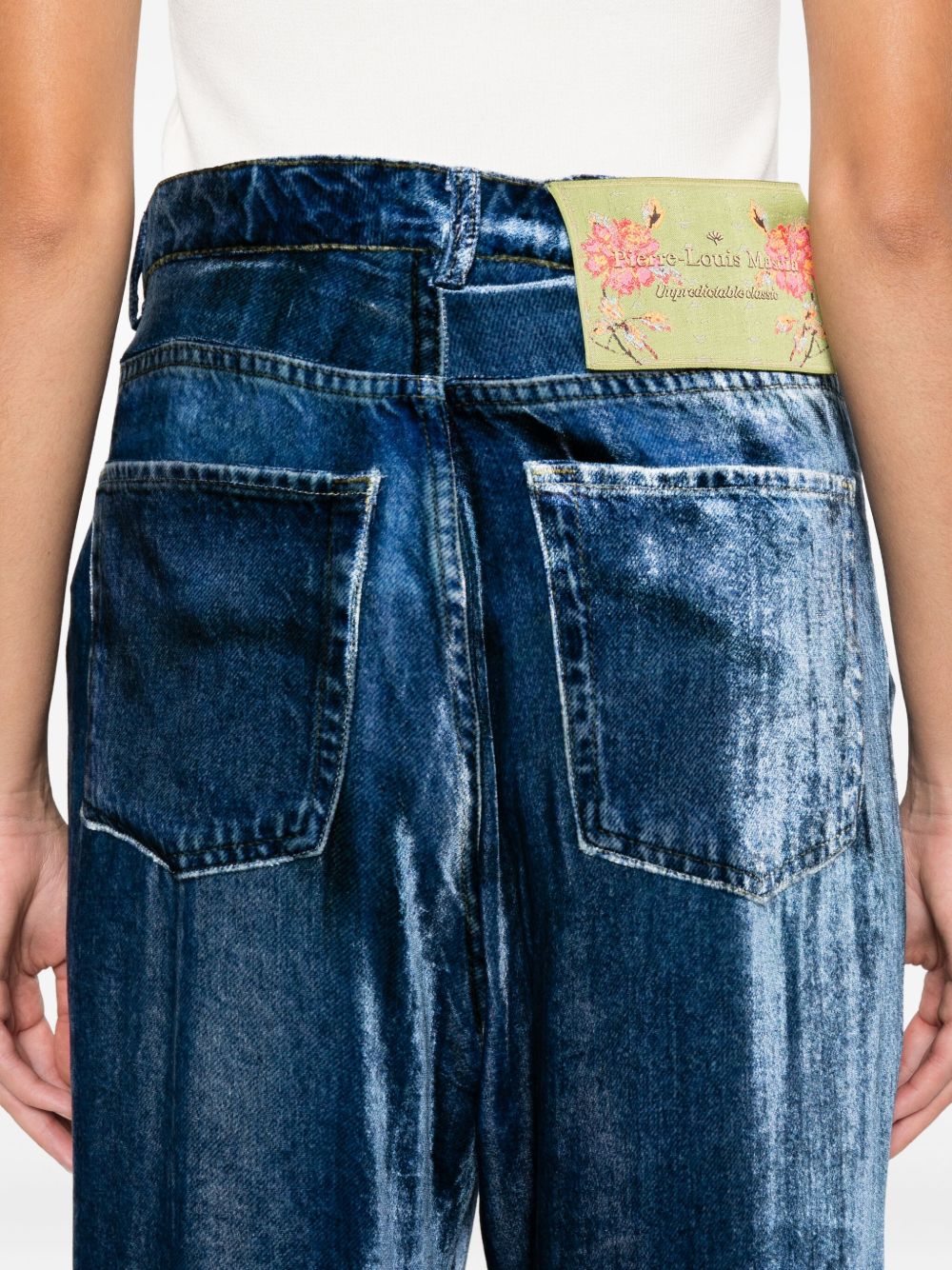 Pierre Louis Mascia Silk Denim Print Trousers - Blue