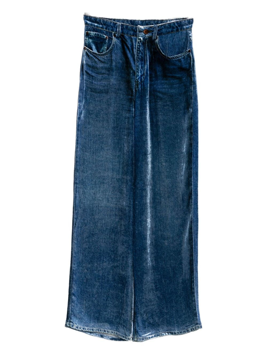 Pierre Louis Mascia Silk Denim Print Trousers - Blue
