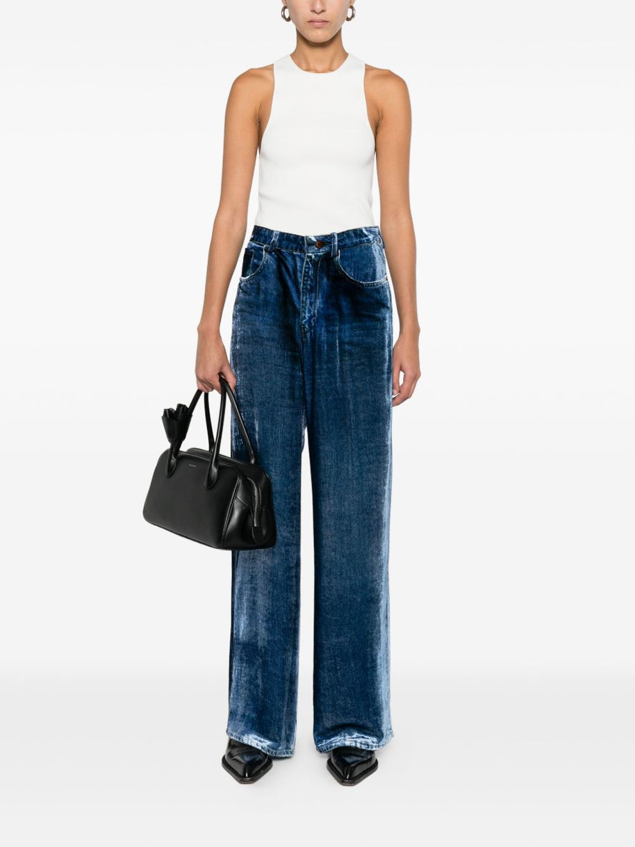 Pierre Louis Mascia Silk Denim Print Trousers - Blue