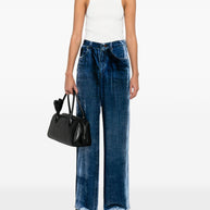Pierre Louis Mascia Silk Denim Print Trousers - Blue