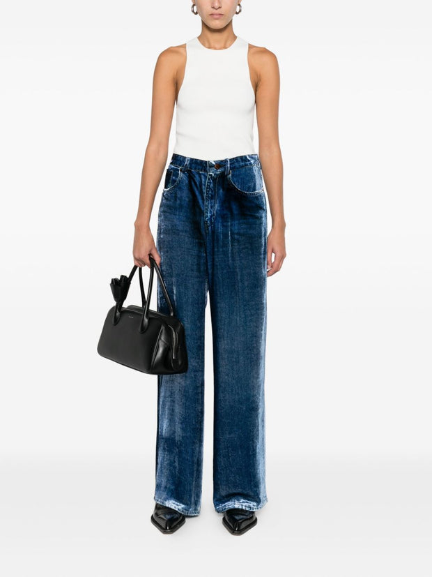 Pierre Louis Mascia Silk Denim Print Trousers - Blue