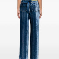 Pierre Louis Mascia Silk Denim Print Trousers - Blue