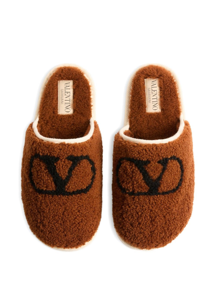 Valentino Garavani VLogo Wool Slippers - Brown