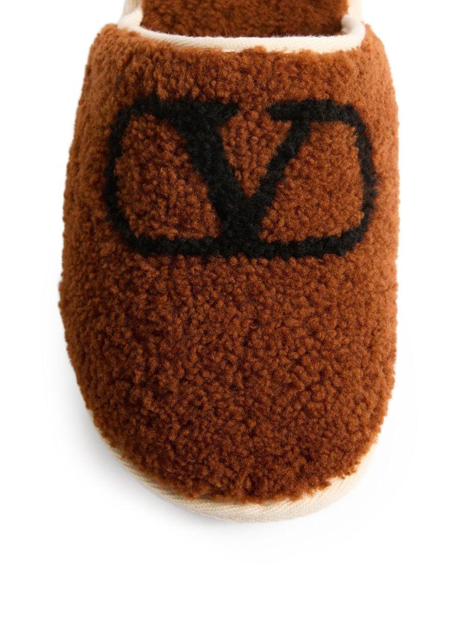 Valentino Garavani VLogo Wool Slippers - Brown