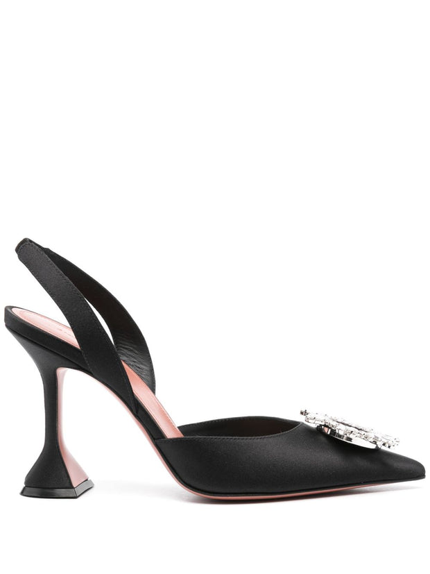 Amina Muaddi Begum Satin Slingback Pumps Black