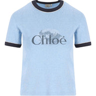 Chloé Chloè Rose Logo Cotton T-shirt - Blue