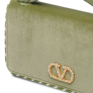 Valentino Garavani VLogo Signature Velvet Wallet On Chain Green