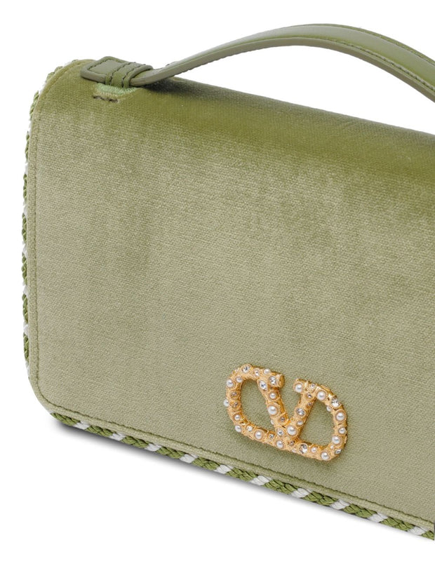 Valentino Garavani VLogo Signature Velvet Wallet On Chain Green