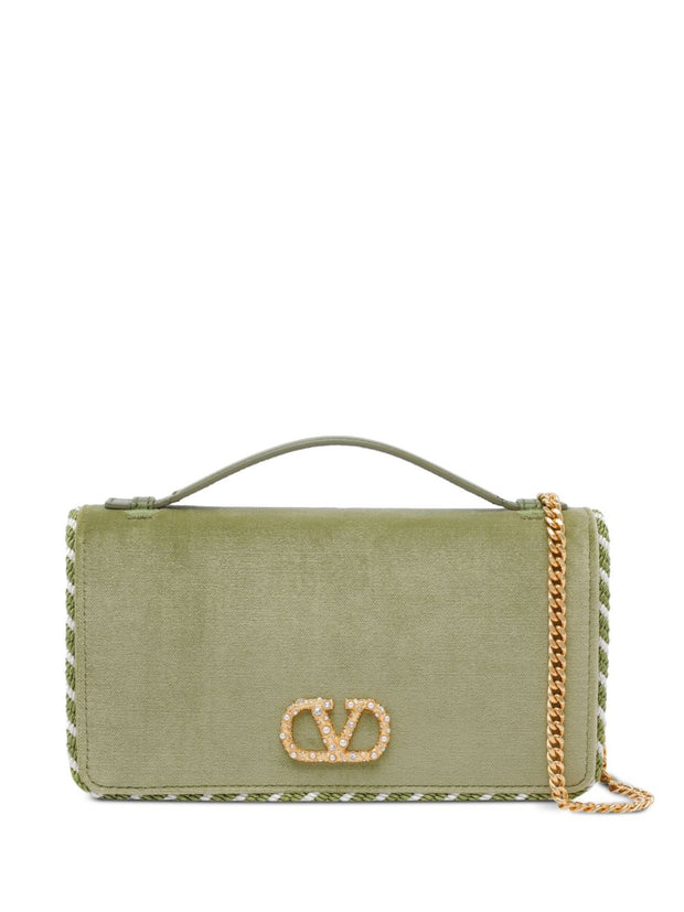 Valentino Garavani VLogo Signature Velvet Wallet On Chain Green