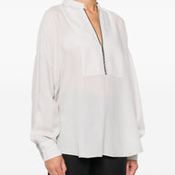 Brunello Cucinelli Silk V-necked Blouse - Light Grey