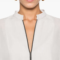 Brunello Cucinelli Silk V-necked Blouse - Light Grey