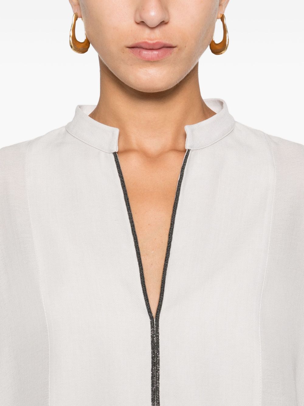 Brunello Cucinelli Silk V-necked Blouse - Light Grey
