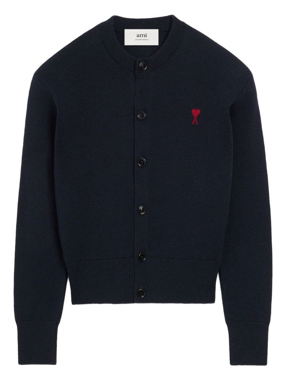 Ami Paris Ami De Coeur Wool Cardigan Blue