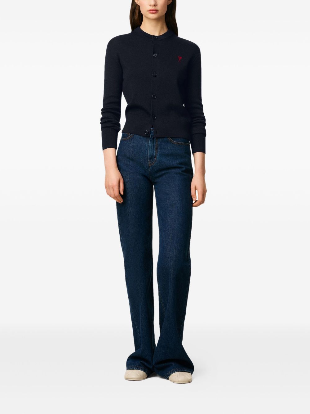 Ami Paris Ami De Coeur Wool Cardigan Blue