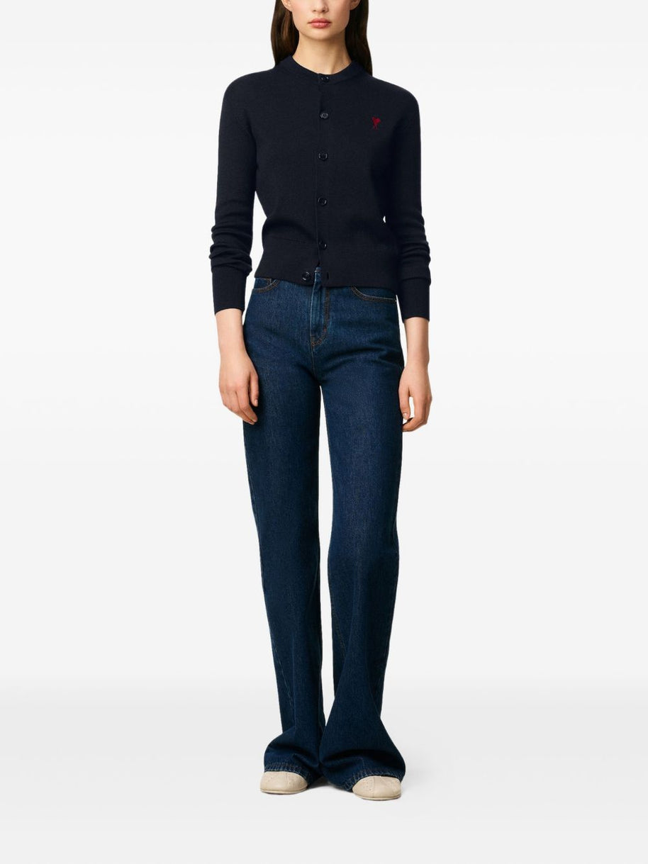 Ami Paris Ami De Coeur Wool Cardigan Blue