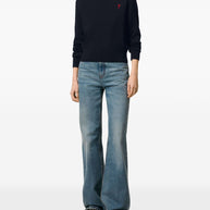 Ami Paris Ami De Coeur Wool Crewneck Sweater Blue