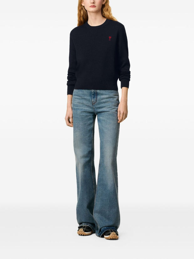 Ami Paris Ami De Coeur Wool Crewneck Sweater Blue