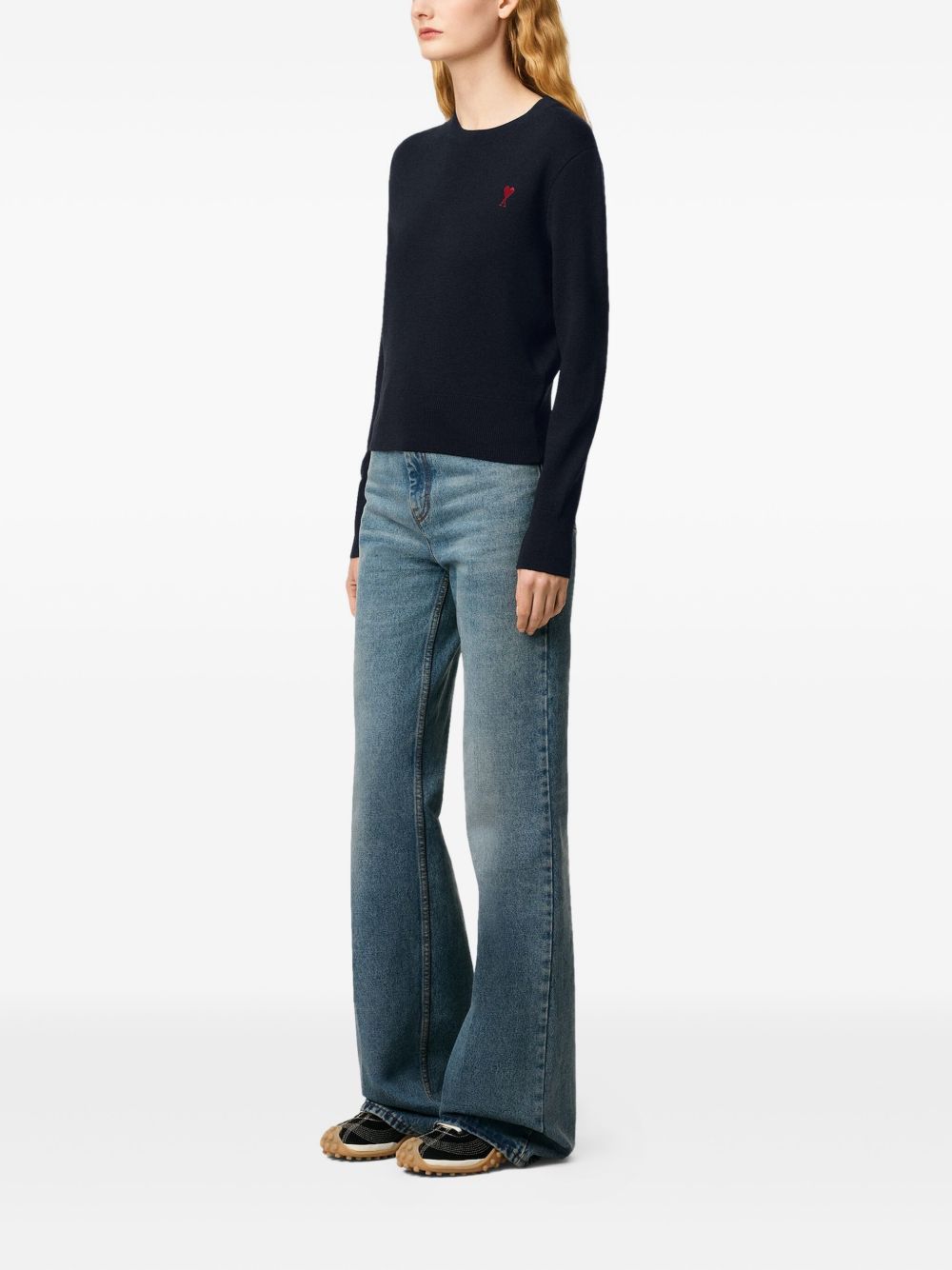 Ami Paris Ami De Coeur Wool Crewneck Sweater Blue