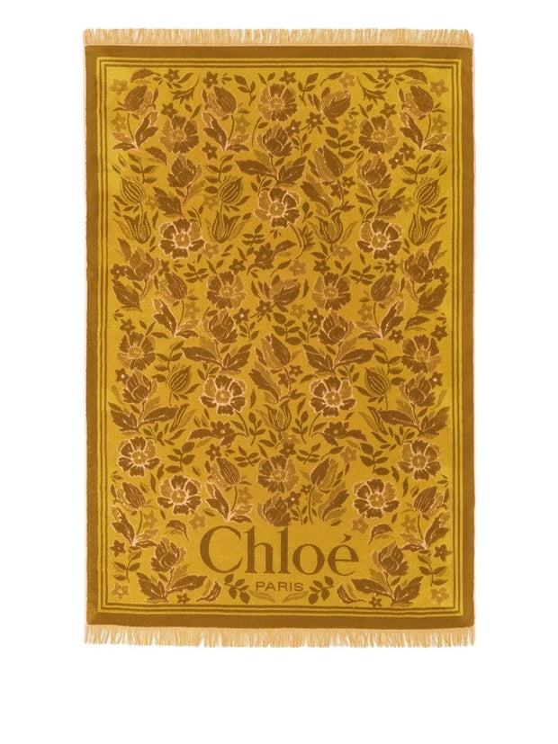 Chloé Cotton Beach Towel With Logo Beige