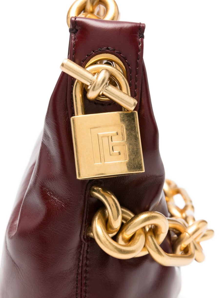 Balmain Sync Medium Leather Shoulder Bag - Bordeaux