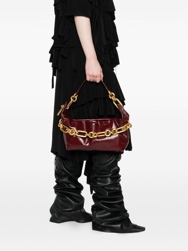 Balmain Sync Medium Leather Shoulder Bag - Bordeaux
