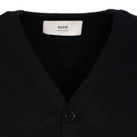Ami Paris Ami De Coeur V-neck Wool Cardigan - Black