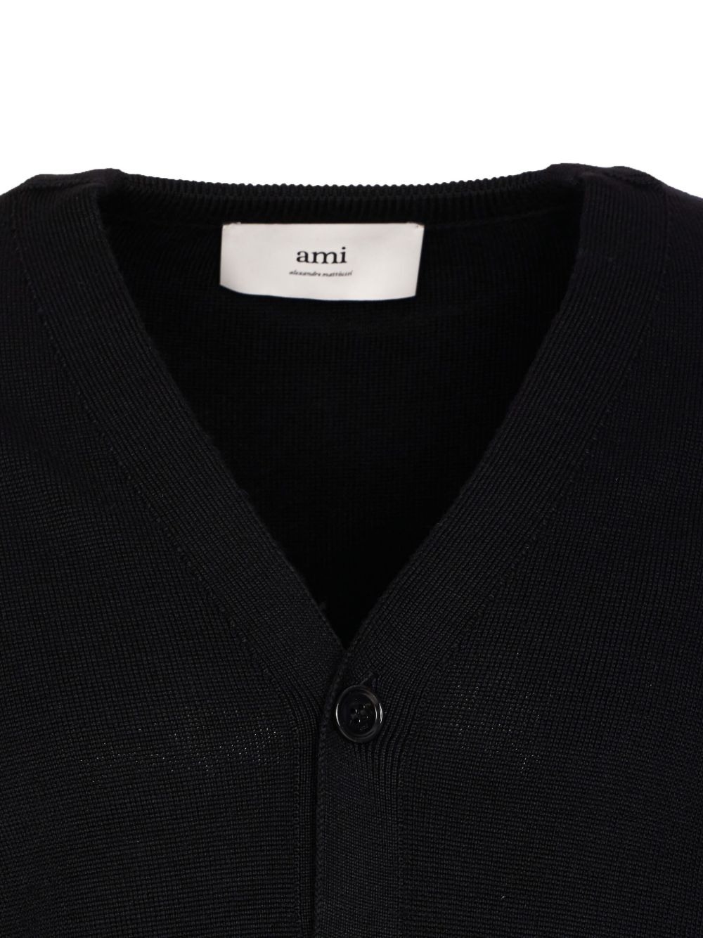 Ami Paris Ami De Coeur V-neck Wool Cardigan - Black