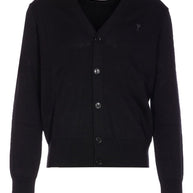 Ami Paris Ami De Coeur V-neck Wool Cardigan - Black