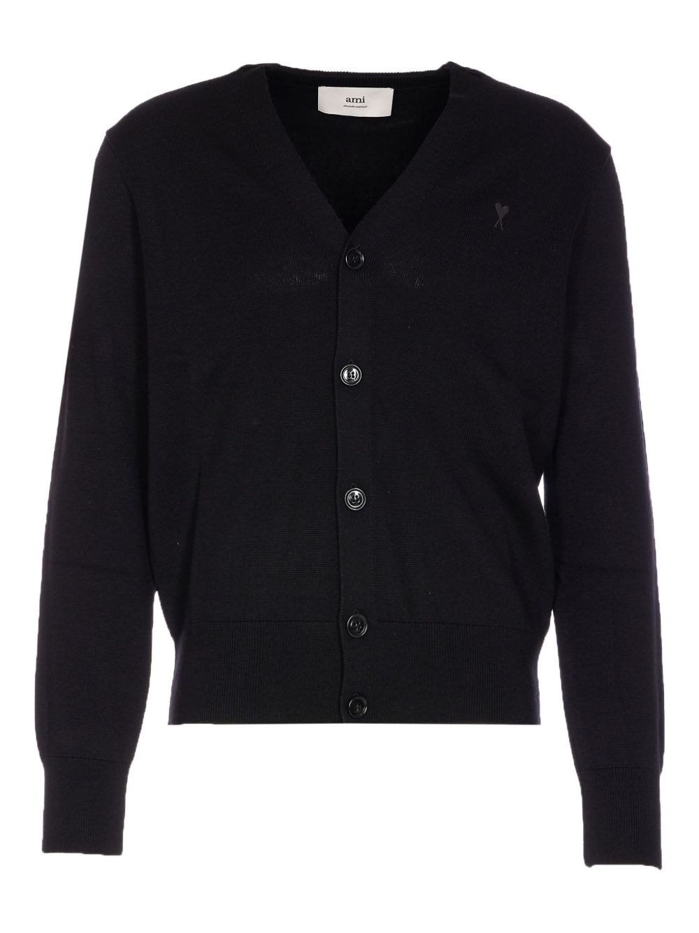 Ami Paris Ami De Coeur V-neck Wool Cardigan - Black