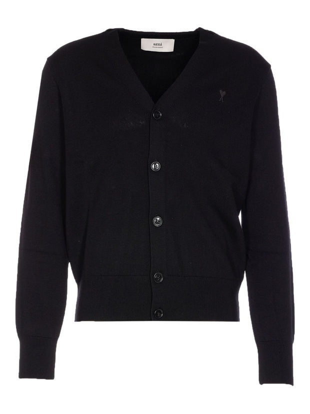Ami Paris Ami De Coeur V-neck Wool Cardigan - Black