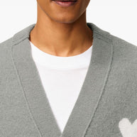 Ami Paris Ami De Coeur V-neck Wool Cardigan - Grey