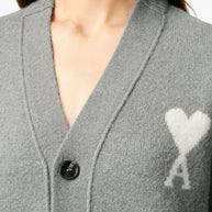 Ami Paris Ami De Coeur V-neck Wool Cardigan - Grey