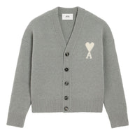 Ami Paris Ami De Coeur V-neck Wool Cardigan - Grey