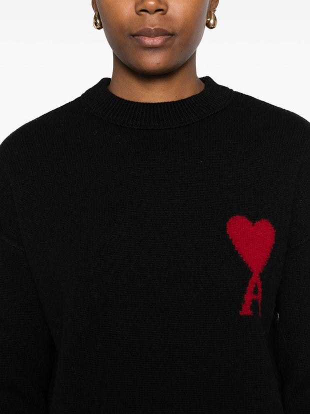 Ami Paris Ami De Coeur Wool Cardigan Black