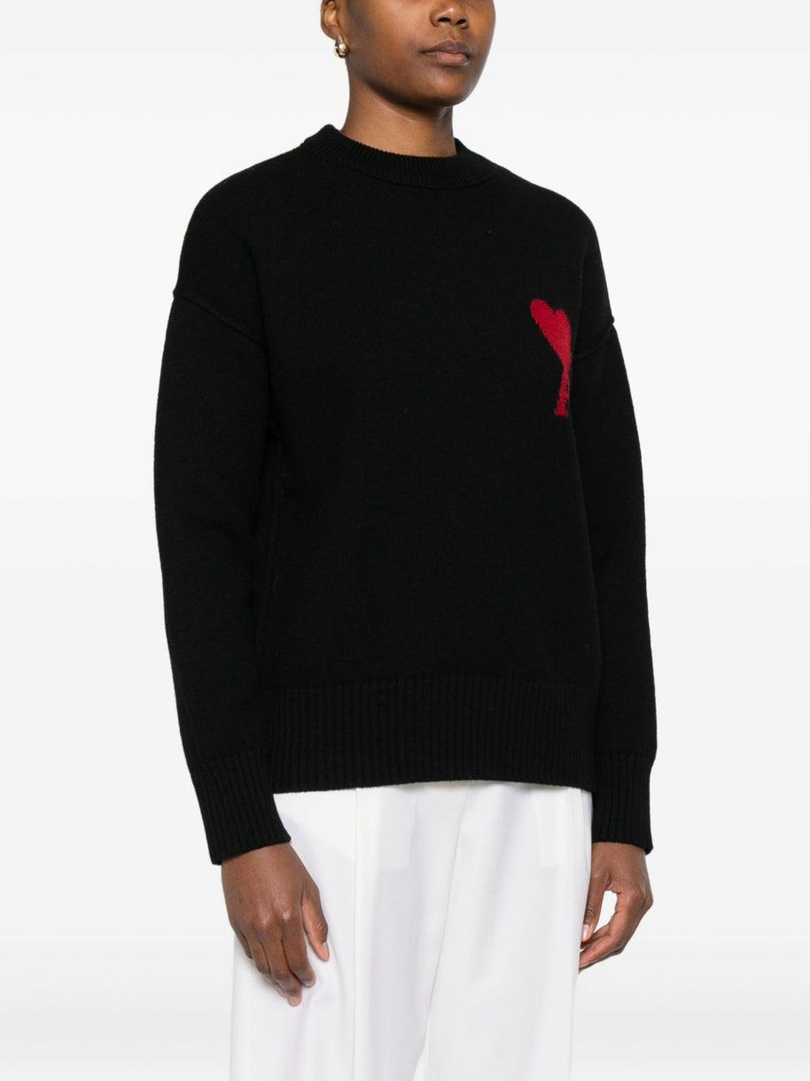 Ami Paris Ami De Coeur Wool Cardigan Black