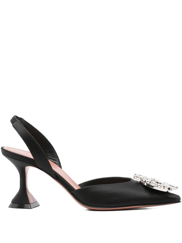 Amina Muaddi Begum Satin Slingback Pumps Black