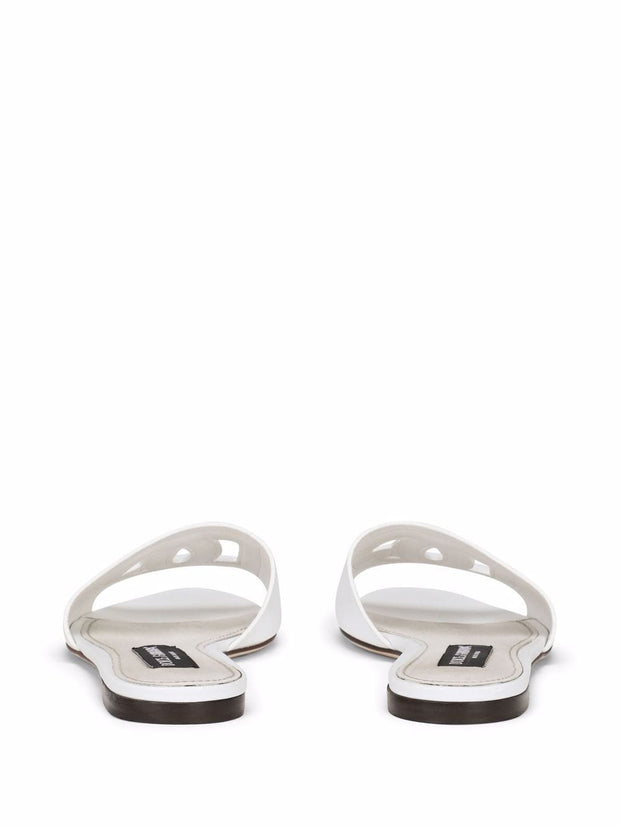 Dolce & Gabbana DG Logo Leather Flat Sandals White