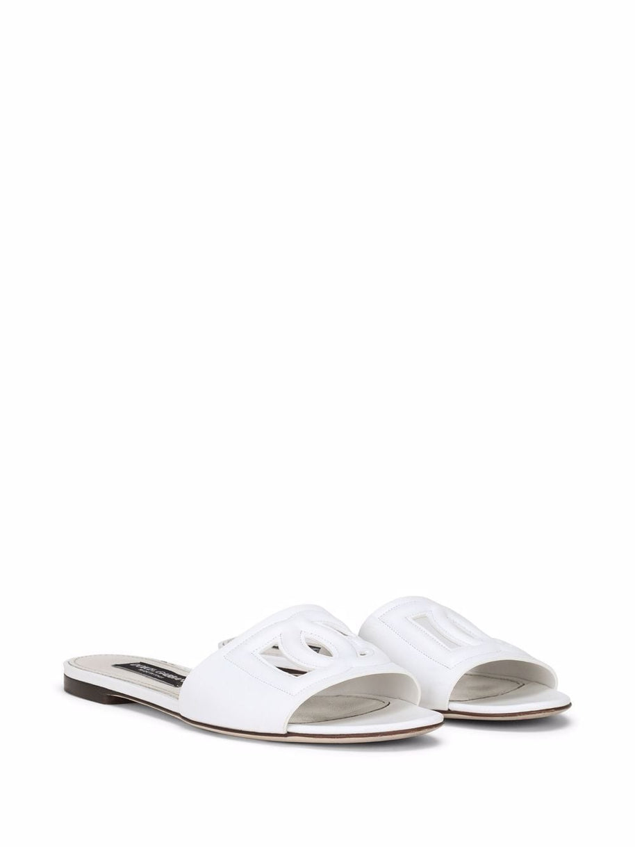 Dolce & Gabbana DG Logo Leather Flat Sandals White