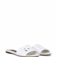 Dolce & Gabbana DG Logo Leather Flat Sandals White