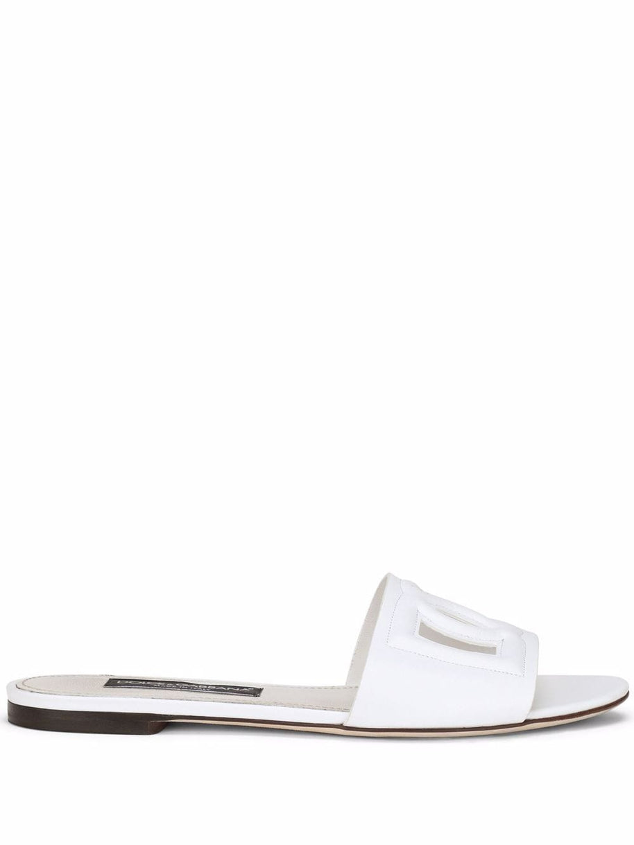 Dolce & Gabbana DG Logo Leather Flat Sandals White