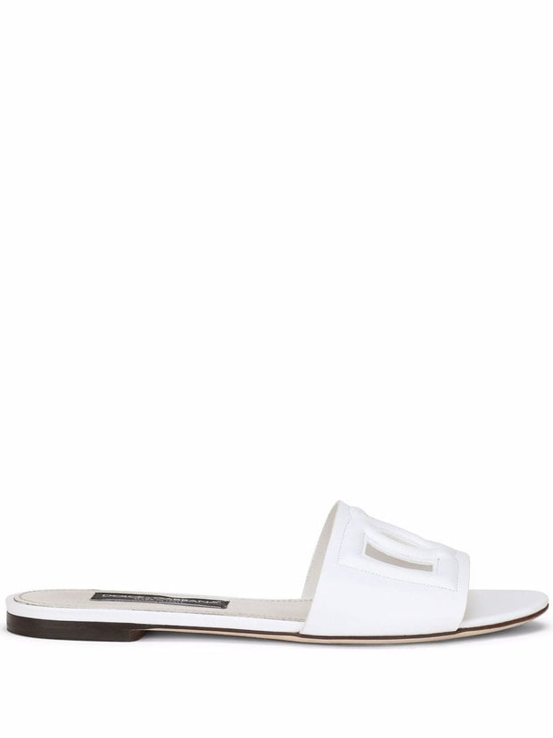 Dolce & Gabbana DG Logo Leather Flat Sandals White