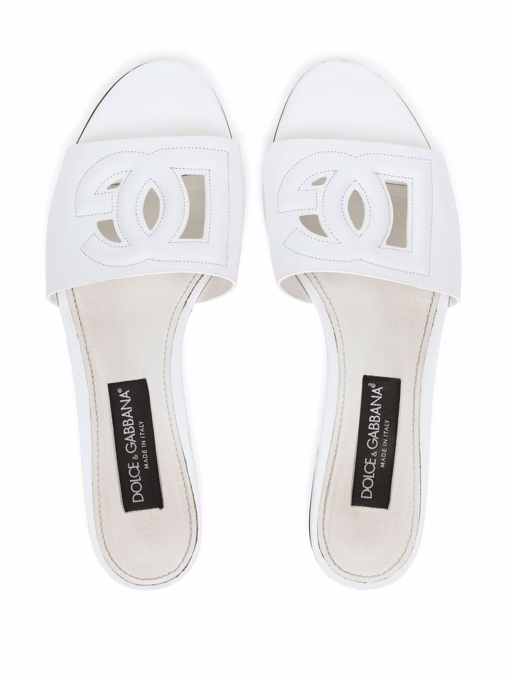Dolce & Gabbana DG Logo Leather Flat Sandals White