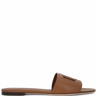 Dolce & Gabbana DG Logo Leather Flat Sandals Brown
