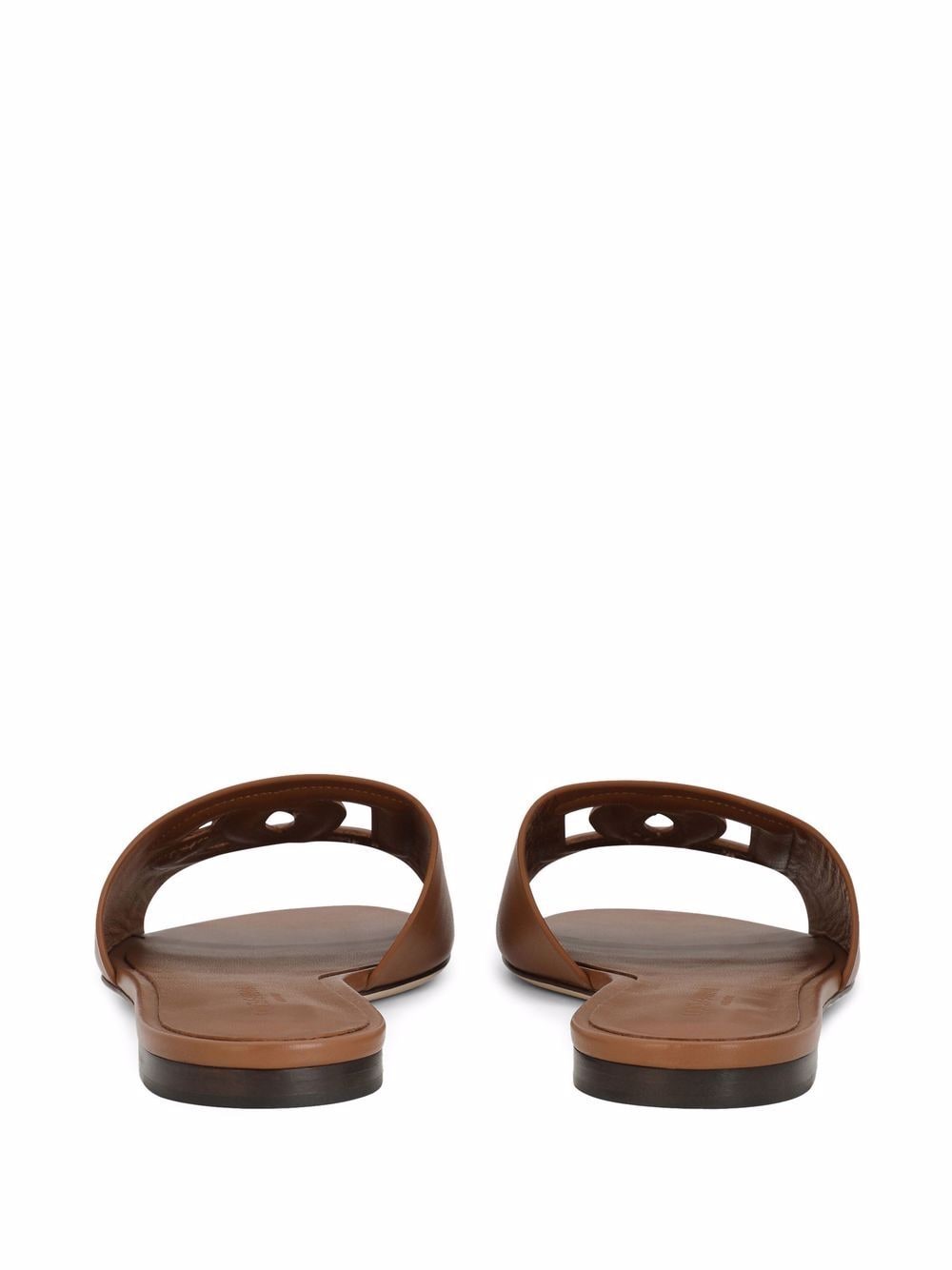 Dolce & Gabbana DG Logo Leather Flat Sandals Brown